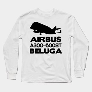 Airbus A300-600ST Beluga Silhouette Print (Black) Long Sleeve T-Shirt